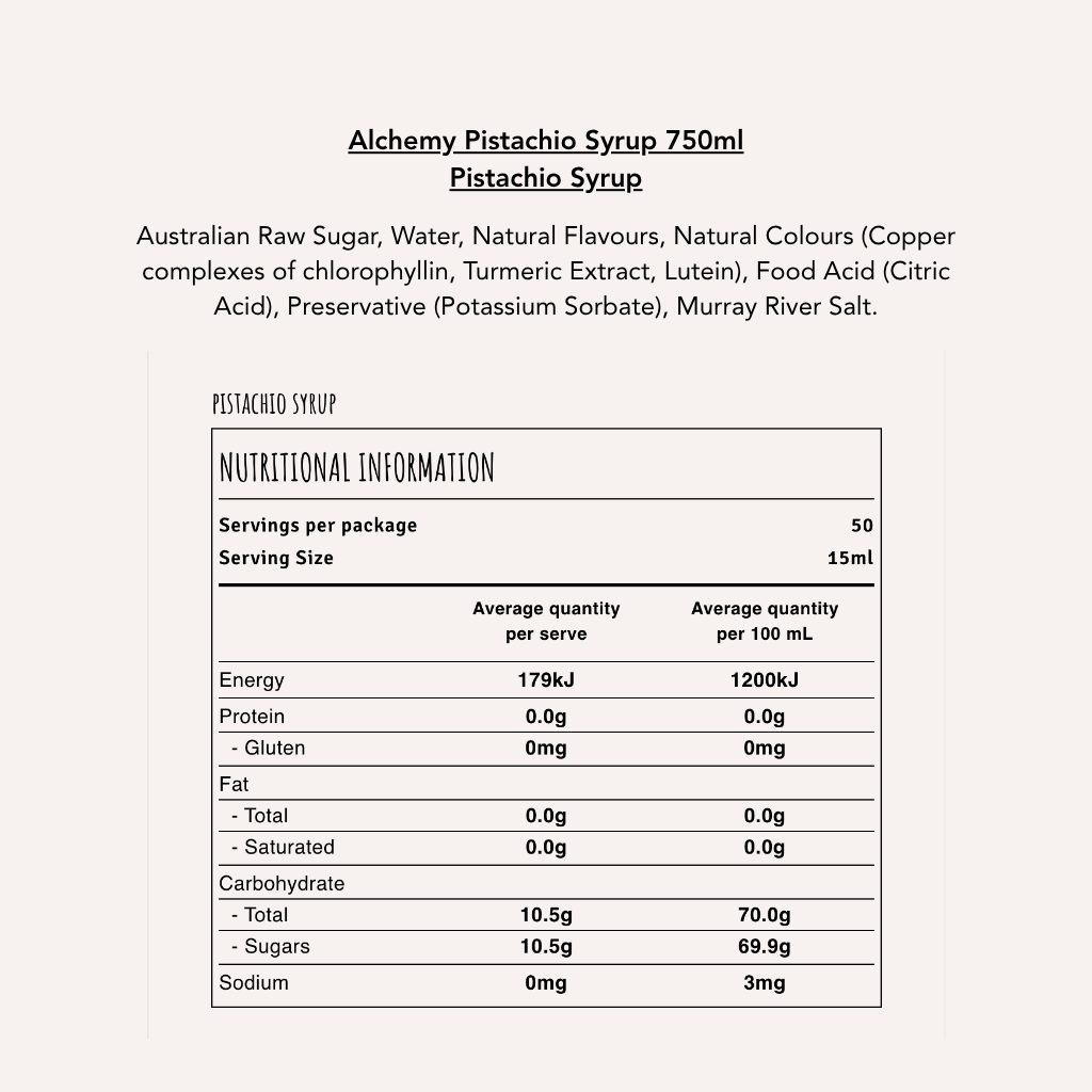 Pistachio Syrup 750ml - Wolff Coffee Roasters